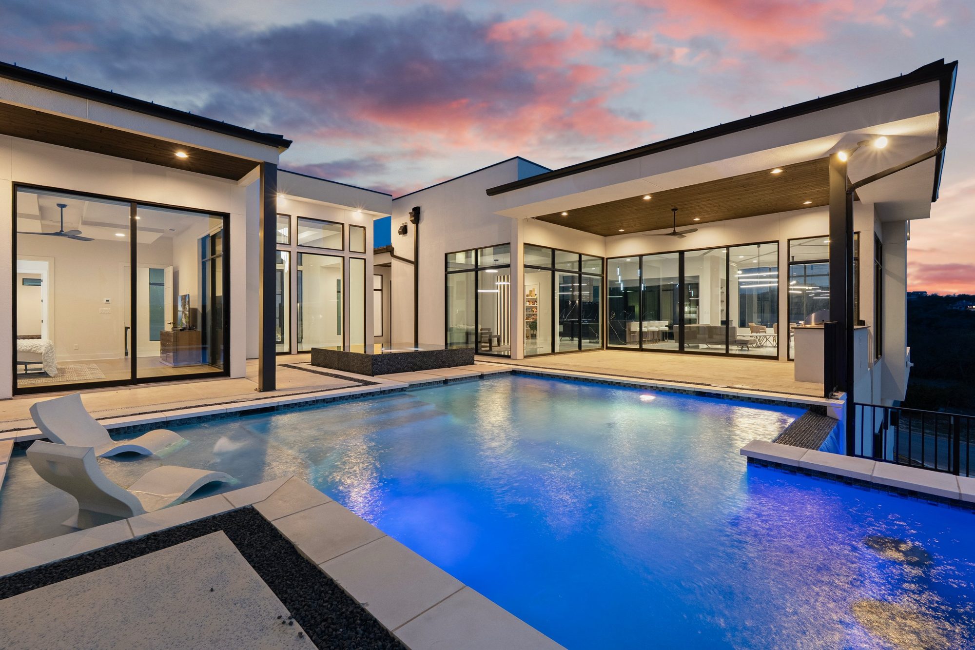 Resort-style pool at sunset